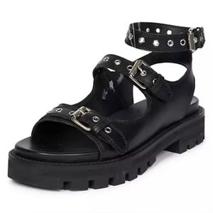 Alaïa Black Grommet Buckle Leather Platform Sandals